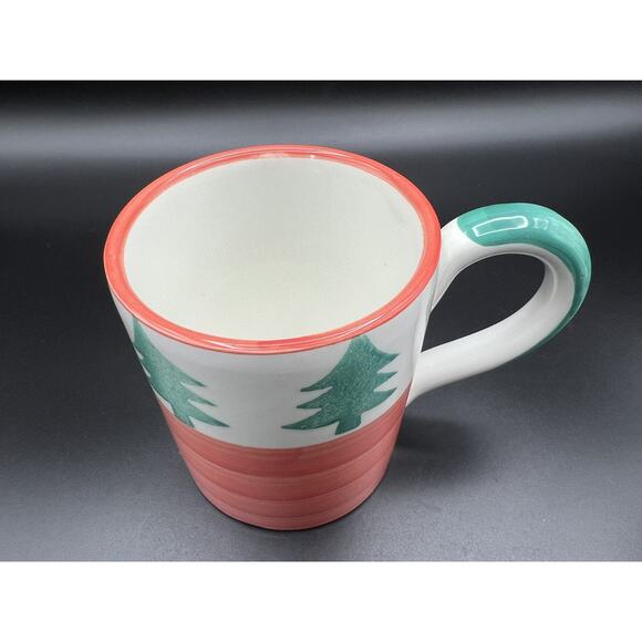 Pier 1 Hand Painted Christmas Tree 12oz Coffee Cup Mug Set of 2 Made in Italy - Picture 5 of 13